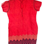 None CORAL DRESS OR‎ TUNIC WITH GOLD/NAVY EMBROIDERY AT BOTTOM FRONT HEM. FULLY LINED Photo 0