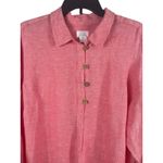 Sigrid Olsen  1X 100% Linen QTR Button Tunic Top Pink Roll Tab Sleeve Relaxed Photo 1