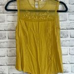 Bleuh Ciel  Yellow Embroidered Sheer Panel Top | Size: Small Photo 0