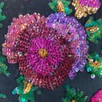 Laurence Kazar 1980s Lawrence Kazar Silk Beaded Floral Cocktail Dress large to XL Photo 7