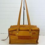 HOBO Tan Velvet Hide Suede Leather Patchwork Double Handles Satchel Shoulder Bag Brown Photo 3