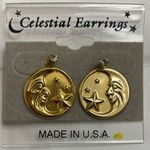 Celestial crescent moon and stars earrings Gold Photo 1