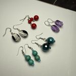 Dangle Drop Pierced Earrings Lot Of 5 Silver Tone Bead Beaded Wood Glass Etc Photo 10