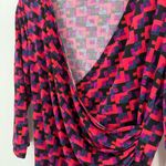 Ann Taylor Magenta Geometric V-Neck Faux Wrap Blouse Women's Size Large Photo 2