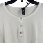 Bobi  Dropped Shoulder Waffle Knit Henley Tee White Size Medium New Photo 1