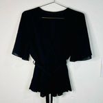 Chic Black Wrap Top with Belted Waist Boho Casual Flowy V Photo 0