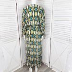 ZARA  Geometric Print Sateen Maxi Dress Green Blue Tan Long Sleeve Small Photo 4