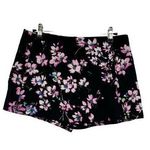 EXPRESS Skort Womens 4 Floral Faux Wrap Mini Skirt Shorts Black Pink Mid Rise Photo 0