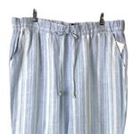 Ellen Tracy New Wide Leg Pant Linen Mid Rise Blue White Stripe Women Size Large Photo 2