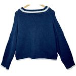 Abercrombie & Fitch Blue White Striped Knit Long Sleeve V-Neck Sweater Size L Photo 1