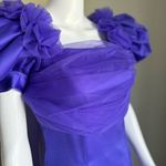 Vintage 90’s Satin Puff Sleeve Toile Purple Evening Gown With Back Slit Photo 3