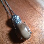 Venus Jasper and Sky Blue Topaz Stainless Steel Pendant Necklace Photo 1