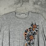 THML  Shirt Womens Small Heather Gray Floral Embroidery Casual Fairy Boho Peasant Photo 3