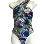 ZARA  Blue, Green and Orange Floral One Shoulder Bodysuit Photo 1