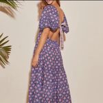 Saylor  BLOCK PRINT DRESS maxi cutout tie back puff sleeve party fall $389 S Photo 2