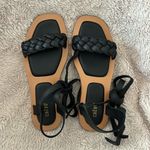 NWOT Crevo Sandals Women's 6 Black Flats Alma Ankle Tie Leather Boho Feminine Photo 1