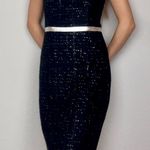 Shoshanna Black & Metallic Silver Silk Tweed Leather Strapless Pencil Dress Photo 2
