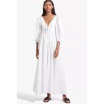 STAUD AMARETTI DRESS Plunge Neck Bishop Sleeve Gown Maxi Dress White Size L Photo 1