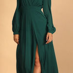 Lulus NWOT  Adoring You Chiffon Long Sleeve Maxi Dress Gown Hunter Green Medium Photo 0