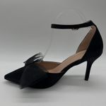 Allegra K NEW  Heels Womens 9 Black Pointed Toe Ankle Strap‎ Pumps Bow Stiletto Photo 2
