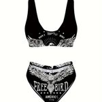 New Freebird Lynyrd Skynyrd Bikini Swimsuit Bathing Suit Beach Race Wear Black Size L Photo 1