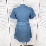 Indulge  Chambray Button Up Belted Short‎ Sleeve Shirt Dress Denim Blue Large Photo 3