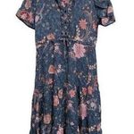 Knox Rose  Women's Large Tiered Grey Floral Midi Short Sleeve Button Up Dress Photo 0