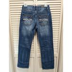 BLACK Med Wash‎ Bootcut Flex Denim Jeans Pocket Stitching Embroidered Size 28x30 Blue Photo 4