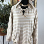Michael Kors Women’s Striped Hoodie Pullover Size Large Beige Tan Photo 0