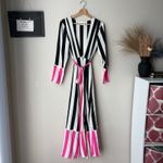 We Are‎ Leone Dress Silk Contrast Maxi Cardigan Striped Belted Long Sleeve S/M Black Photo 2
