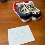 Vans  Authentic Low Top Color Block Red Blue‎ Checkerboard Suede Lace Up Sneaker Photo 8