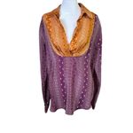 Robert Graham Women’s 100% Silk Blouse Top Purple Orange Boho Wearable Art Sz L Photo 3