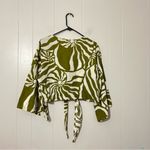 H&M Linen Top Tie-Detail Womens Cream 3/4 Balloon Sleeve Button Front Size L Photo 3