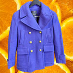 J.Crew  Stadium Cloth Double Breasted Pea Coat Royal Blue Gold Buttons Size 0 Photo 0