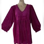 Umgee Small Magenta Velvet V Neck High Waist Balloon Sleeves Tunic Top/ dress Photo 3