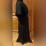 Lulus Adorable Type Black Surplice Puff Sleeve Textured Woven Midi Dress Medium Photo 13