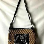 Brighton COPYBRIGHTON PURSE BLACK & TAN WOVEN STRAW ADJUST ALLIGATOR LOOK STRAP SILVER Photo 0