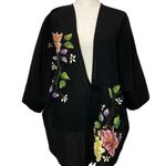 Ana Rosa Mexico La Prenda Heche Arte Handpainted Floral Art Kimono Blouse Top Black Photo 0