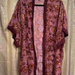 Forever 21  Maroon Golden Floral Velvet Burnout Open Front Kimono Small Photo 0