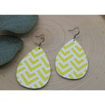 Handmade Lightweight Genuine Leather White and Yellow Teardrop Earrings Photo 1