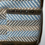 MYRA Purse Women Blue Chip Shoulder Bag Cotton Fabric Leather Adjustable Strap Photo 2