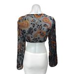Tiger Mist  Black Paisley Floral Sheer Velvet Velour Long Sleeve Crop Top Size S Photo 1
