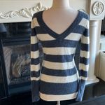 Kaisely Cozy Angora Lambswool  V Neck Sweater Comfy Blue Stripe Pullover fits S M Photo 1