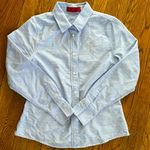 Carolina Herrera  CH Swiss dot blue button down shirt pearl embroidered XS Photo 0