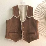 Vintage Sears Brown Western leather suede jacket coat vest shirt top white faux fur sherpa REVERSIBLE w/two pockets #boho #country #indie #hippie #festival bohemian Size XL Photo 0