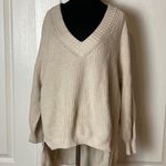EXPRESS  CREAM KNIT OVERSIZED V NECK TUNIC SWEATER Photo 0