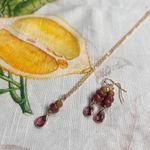 Garnet Jewelry Set, Strawberry Quartz Necklace, Nature Wood Bead Casual Set Red Photo 1