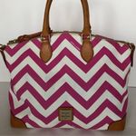 Dooney & Bourke Fuchsia & White Chevron Zip Zip Satchel with Crossbody Strap Photo 0