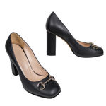 Gucci Black Miro Soft Horsebit Pumps Block Heel Square Toe Womens EU 37.5 US 7.5 Photo 10