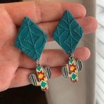 Midwest Daisy Collective Handmade Turquoise Colored Polymer Clay Large Cactus Dangle Earrings Photo 0